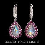 Natural 12x8mm Moonstone & Rhodolite Garnet Earrings