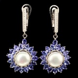 Natural Blue Tanzanite &  Pearl 48 Carats Earrings