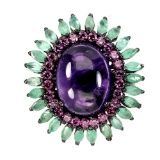 Natural Columbian Emerald  Amethyst Garnet Ring