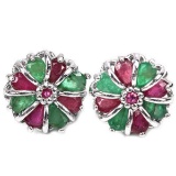 Natural EMERALD & RUBY FLOWER EARRING