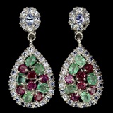 Natural Emerald Rhodolite Garnet Tanzanite Earrings