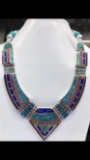 Tibet Hand Made Turquoise, Coral, Lapis Lazuli Necklace