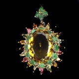 Natural Citrine Emerald Tourmaline Pendant/Brooch