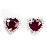 Natural Vivid  Blood Red Ruby Hearts Earrings