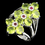 Natural Rich Green Peridot & Ruby Ring