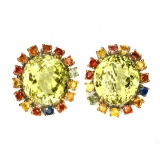 Natural Yellow Lemon Quartz Sapphire 115 Ct Earrings