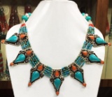 Tibet Hand Made Natural Turquoise & Coral Necklace