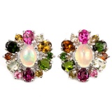 NATURAL WHITE OPAL & MULTI COLOR TOURMALINE Earring
