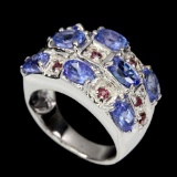 Unheated Blue Tanzanite & Rhodolite Garnet Ring