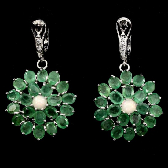 Natural Green Emerald Fire Opal 61 Ct Earrings