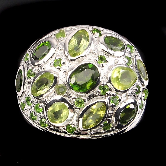 Natural Green Peridot & Chrome Diopside Ring
