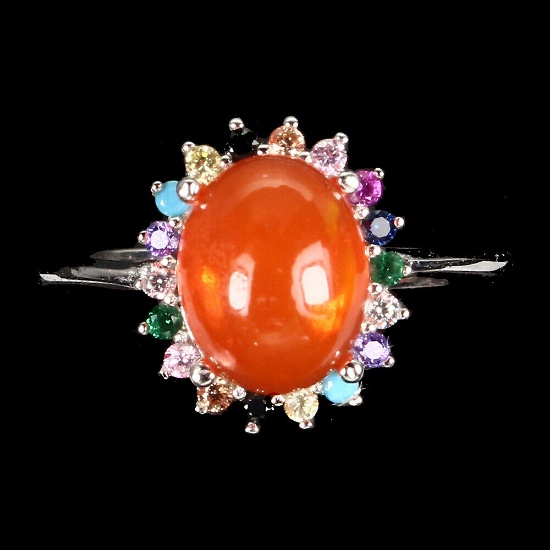 Natural Oval Orange Fire Opal Ring