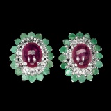 Natural Emerald, Ruby & White Topaz Earrings