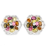 NATURAL MULTI COLOR TOURMALINE FLOWER EARRING