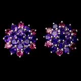 Natural Amethyst &  Rhodolite Garnet Earrings