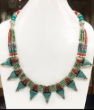 Tibet Hand Made Turquoise & Coral Necklace