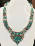 Tibet Hand Made Natural Turquoise Royal Necklace