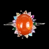 Natural Oval Orange Fire Opal Ring