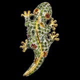 Natural Sapphire & Chrome Diopside Lizard Brooch
