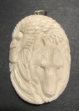 Hand Carved Antler Eagle & Wolf Pendant