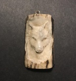 Hand Carved Antler Wolf Pendant