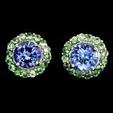 Natural Tanzanite 6 MM &  Tsavorite Garnet Studs