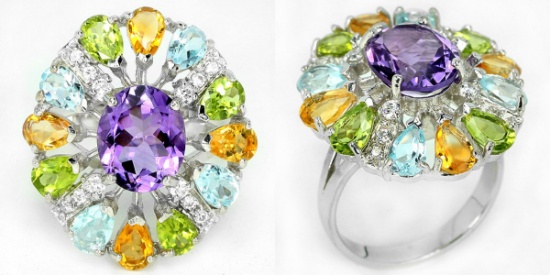 Natural Multi Gemstone Ring