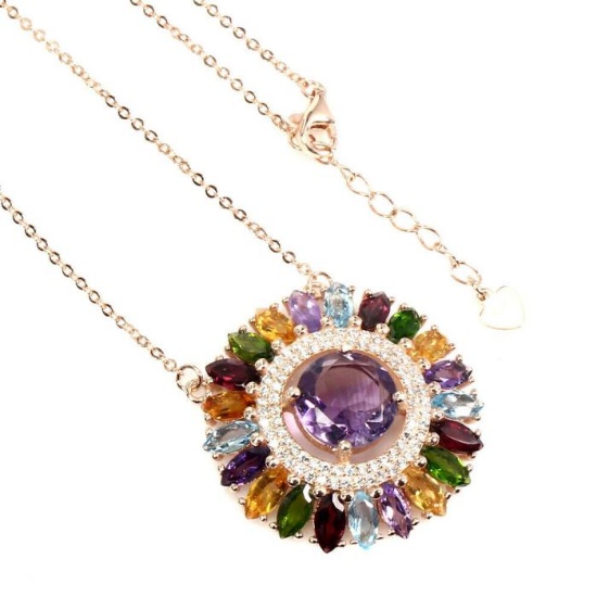 Natural Amethyst & Multi Gemstones Necklace
