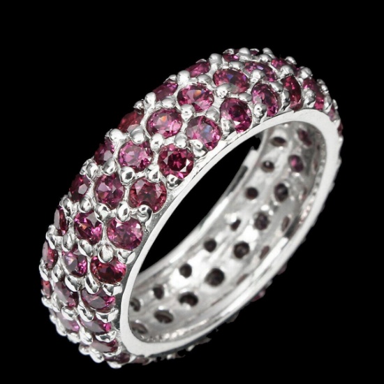 Natural Unheated Round Rhodolite Garnet Ring