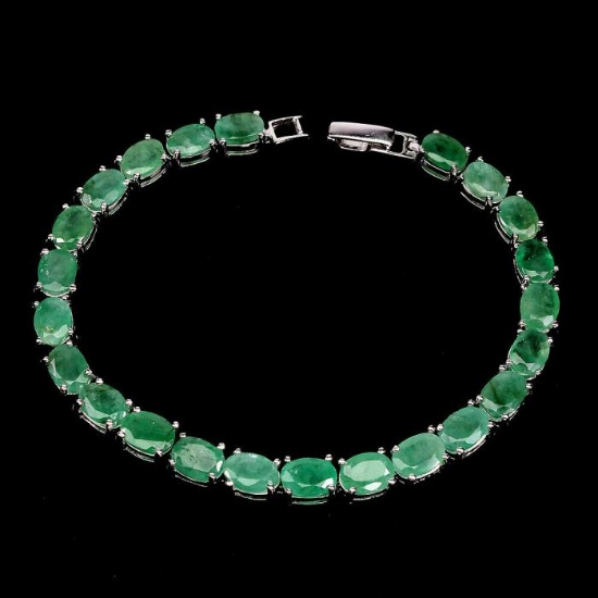 Natural Unheated Oval Zambian Emerald Bracelet