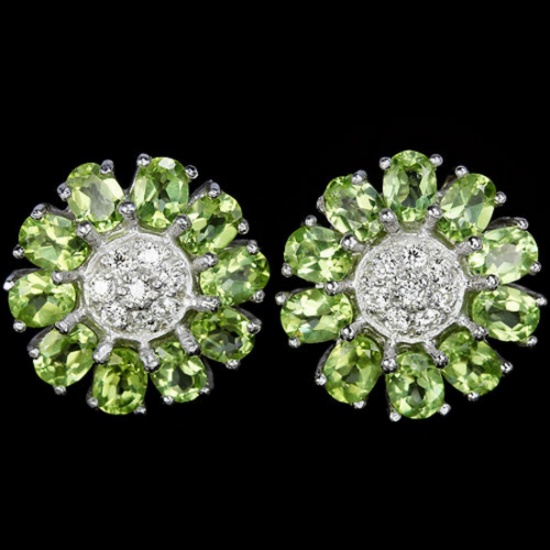 Natural Green Peridot Flower Earrings