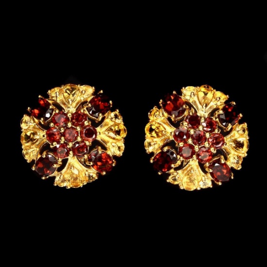 Natural Orange Mozambique Garnet Citrine Flower Earring