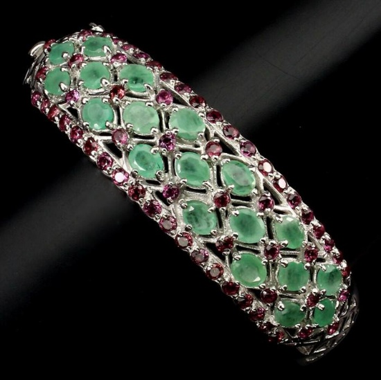 Natural Green Emerald & Rhodolite Garnet Bangle