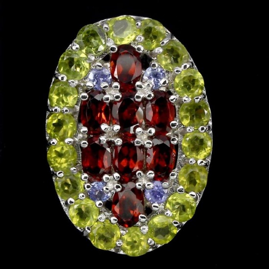 Natural Garnet Peridot Tanzanite Ring