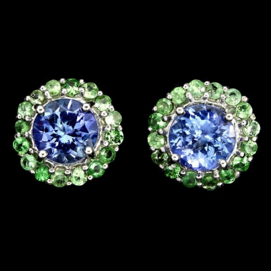 Natural Tanzanite 6 MM &  Tsavorite Garnet Studs