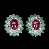 Natural Emerald, Ruby & White Topaz Earrings