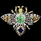 Natural Colombian Emerald & Rhodolite Garnet Brooch