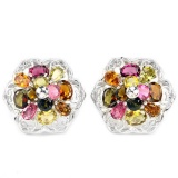 NATURAL MULTI COLOR TOURMALINE FLOWER EARRING