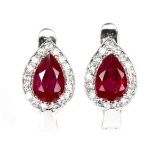 Genuine Pear Red Ruby Earrings