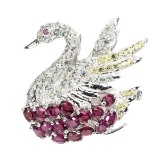 Natural  Sapphire & Rhodolite Garnet Brooch