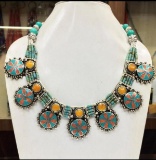 Tibet Hand Made Turquoise & Coral Necklace