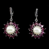 Natural Rhodolite Garnet Pearl Earrings