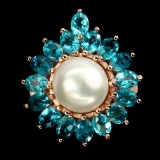 Natural Pearl & Paraiba Blue Apatite Ring