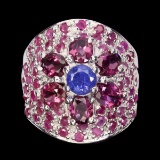 Natural Top Blue Violet Tanzanite Garnet Ruby Ring