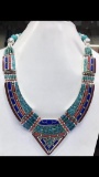 Tibet Hand Made Turquoise, Coral, Lapis Lazuli Necklace