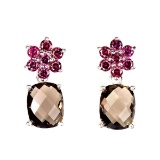 Unheated Antique Smoky Quartz & Rhodolite Earrings