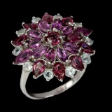 Natural Rhodolite Garnet Tanzanite Tourmaline Ring