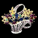 Natural Colombian Emerald Rhodolite Garnet Brooch