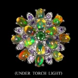 Unheated White Opal, Amethyst & Emerald Ring