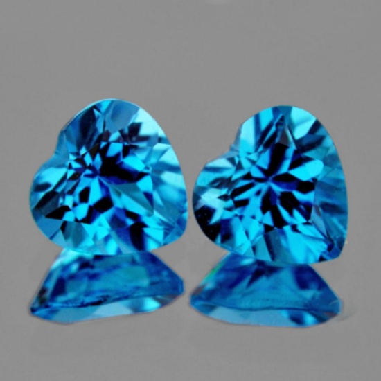Natural Swiss Blue Topaz Heart Pair 9.00 MM - AAA